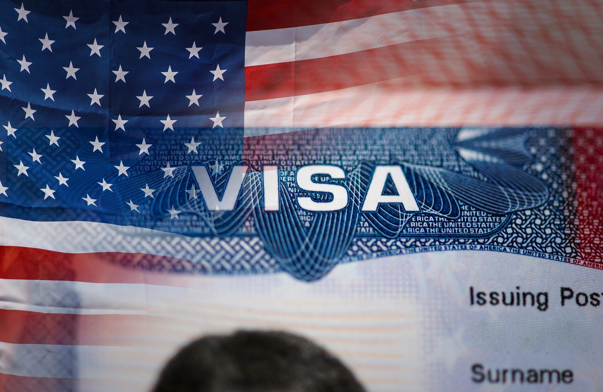 Close-up detail of American VISA